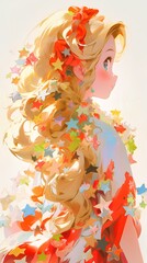 acrylic drawing of a portrait of a star heaven anime goddess with cute pretty face, japanese animation style illustration. generative AI 