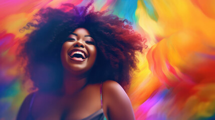Obraz premium Beautiful young woman, blur soft colorful background 