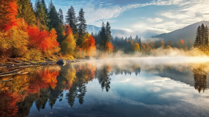  Autumn forest reflected in water