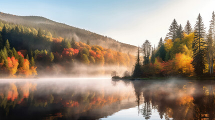Fototapeta premium Autumn forest reflected in water.