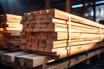 Wooden planks at sawmill warehouse, Generative AI