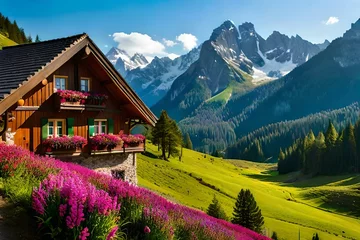Selbstklebende Fototapete Alpen alpine landscape, beautiful wallpapers, textures and backgrounds - Generative AI