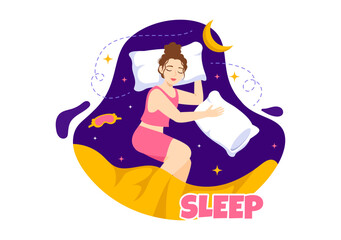 Sleep Vector Illustration with Happy Young Person is Fast Asleep and Having a Sweet Dream in Healthcare Hand Drawn Background Night Templates