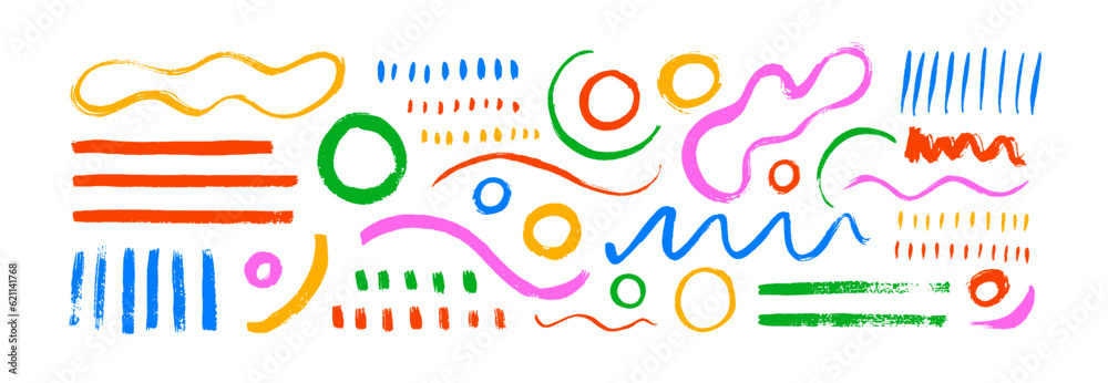 Fototapete collection various doodle geometric shapes and lines. hand drawn vector multi colored elements drawn