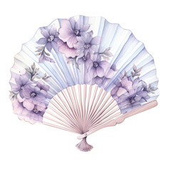 a charming bridal hand fan in watercolor style isolated on a transparent background, generative ai