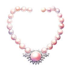 Obraz premium a classic bridal pearl necklace in watercolor style isolated on a transparent background, generative ai
