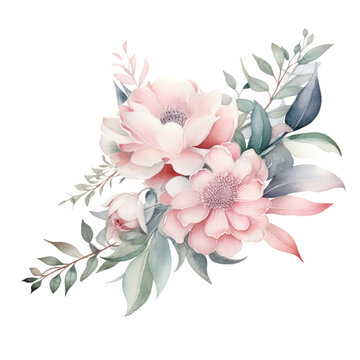 a delicate corsage in watercolor style isolated on a transparent background, generative ai