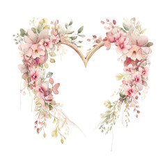 a romantic heart-shaped wedding arch in watercolor style isolated on a transparent background, generative ai