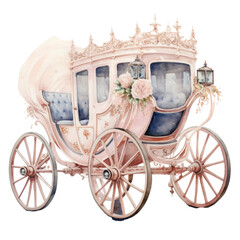 Fototapeta na wymiar an elegant wedding carriage in watercolor style isolated on a transparent background, generative ai