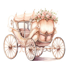 Fototapeta na wymiar an elegant wedding carriage in watercolor style isolated on a transparent background, generative ai