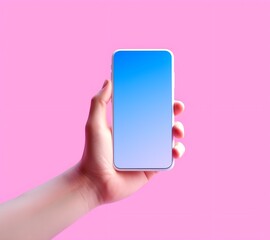 3d hand holding a phone pink background
