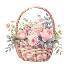 a flower girls basket in watercolor style isolated on a transparent background, generative ai