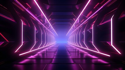dark neon tunnel with neon lighting in the background