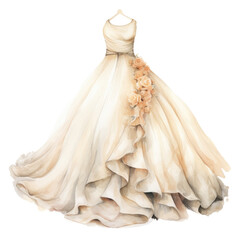 a wedding dress in watercolor style isolated on a transparent background, generative ai