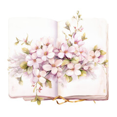a wedding guest book in watercolor style isolated on a transparent background, generative ai