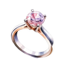 engagement ring in watercolor style isolated on a transparent background, generative ai