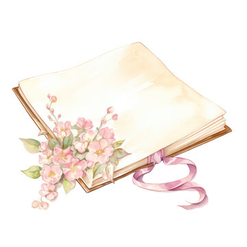 a wedding guest book in watercolor style isolated on a transparent background, generative ai