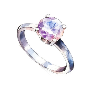 engagement ring in watercolor style isolated on a transparent background, generative ai