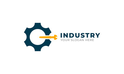 Industry technology logo. Cogwheel and bolt vector design
