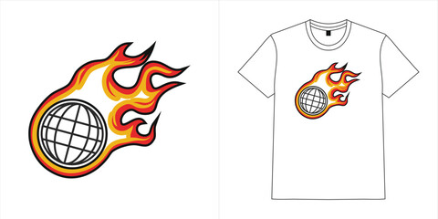 vector t shirt design with globe and fire icon