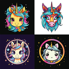 Cute kawaii unicorn cartoon character bundle t-shirt design
