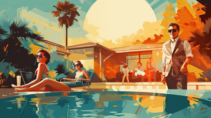 Friends and family enjoying a summer afternoon in the pool. Generative AI