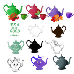 collection of teapots in various design