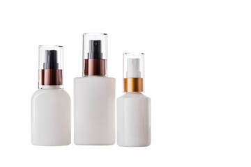 Set of white cosmetic bottle mockup for cosmetic products isolated on white background.