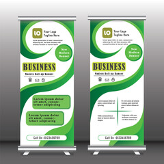 Roll up banner stand template design, Green banner layout, advertisement, pull up, veritical bannar, vector illustration, business flyer, display, x-banner, vector banner for business