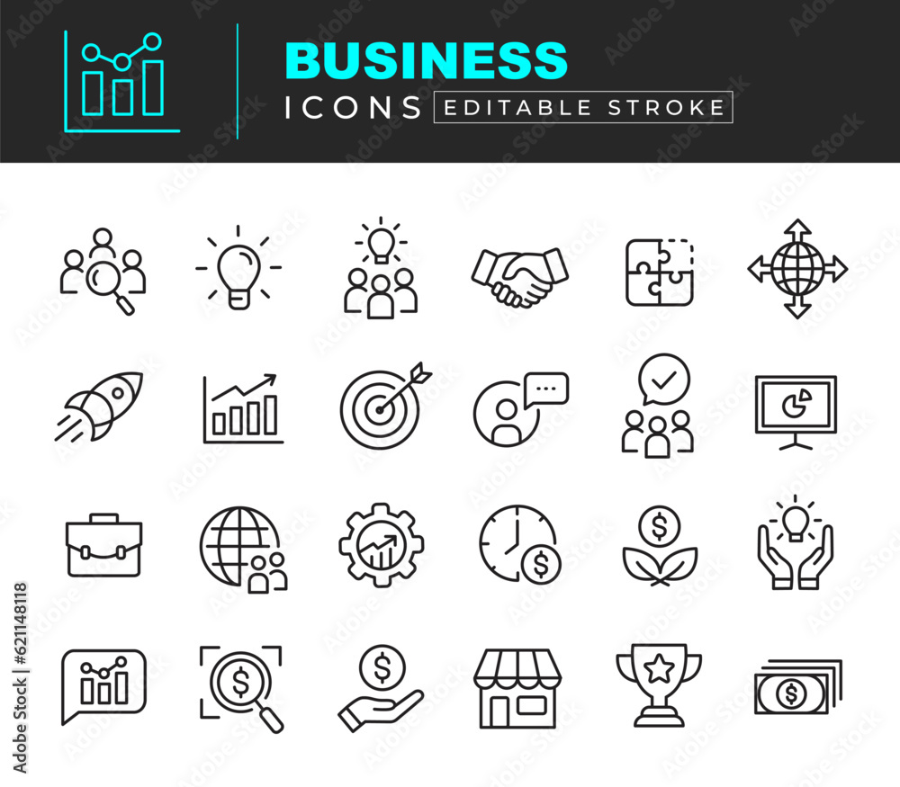 Wall mural Creative business related Icon Set. Innovation people teamwork management statistic icon vector	