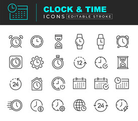 Clock and Time Icon set vector. Date time icon vector	