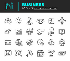 Creative business related Icon Set. Innovation people teamwork management statistic icon vector	