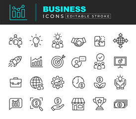 Creative business related Icon Set. Innovation people teamwork management statistic icon vector	