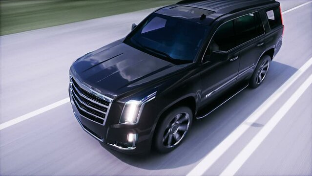 big black luxury car on highway. Very fast driving.