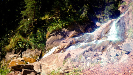 mountain ridge green forest water fall at summer, tripper experience - photo of nature
