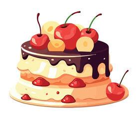cake with chocolate cream and fresh strawberry decoration