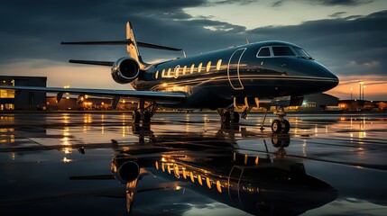 Fototapeta na wymiar A parked private jet, ready to take off, reflecting a life of luxury and travel. Generative AI