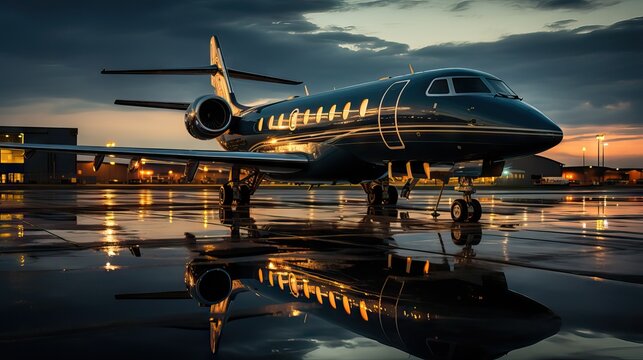 A parked private jet, ready to take off, reflecting a life of luxury and travel. Generative AI