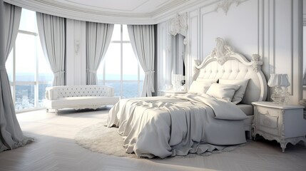 interior design ideas master bedroom luxury classic style daylight clear clean house beautiful interior background, image ai generate