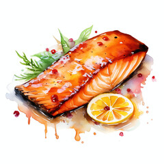 Watercolor Delight: Grilled Salmon - A delectable masterpiece with delicate brushstrokes and vibrant flavors