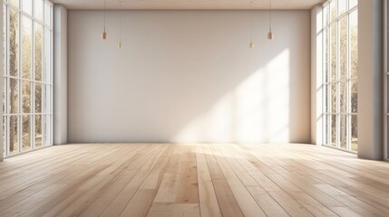 Fototapeta premium empty home room interior daylight with light shade shadow from big window and sunshine cosy clean and clear house design ,Created with Generative AI Technology.