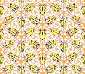 Yellow Abstract Butterfly Decor Seamless Pattern on White Background