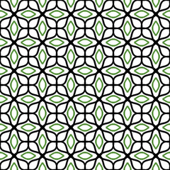 Black, Green, White Abstract Seamless Pattern on White Background