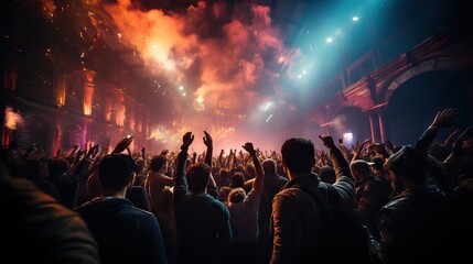 An image of a concert audience entranced by their favorite artist's music, seen from within the audience. Generative AI