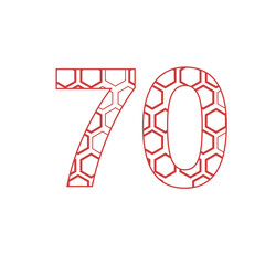 Digital png illustration of red 70 number with pattern on transparent background