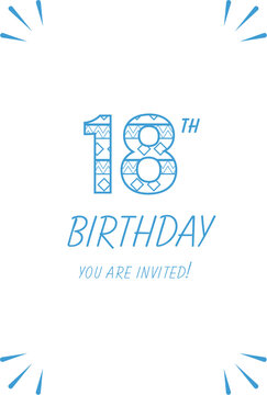 Digital png illustration of invitation with blue 18 number with pattern on transparent background