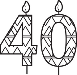 Digital png illustration of black 40 birthday candle with pattern on transparent background