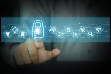 Cyber security or cybercrime attack and threats to the Internet personal information computer network or key lock login to privacy website protection or email access identity concepts.