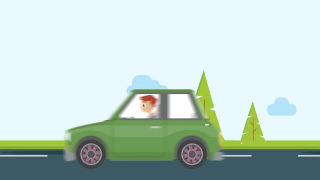 Animation of a car driver driving. Good for safety illustration