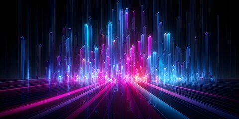 abstract neon background with glowing pink blue vertical lines. Digital ultraviolet wallpaper, AI Generative